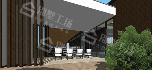 现代别墅一层户型图片，带室内室外泳池效果图3