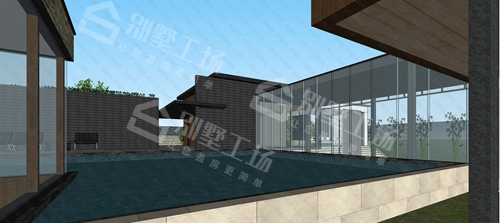 现代别墅一层户型图片，带室内室外泳池效果图6
