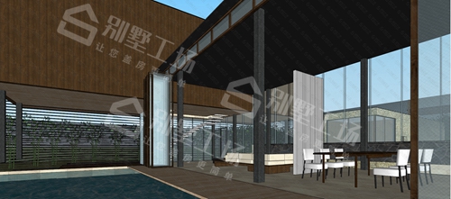 现代别墅一层户型图片，带室内室外泳池效果图7