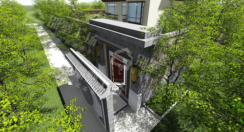 现代新中式别墅庭院侧门设计