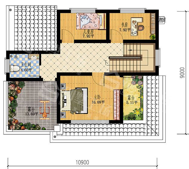 美式楼阁式二层小户型别墅-二层
