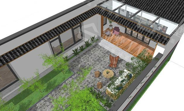 新中式农村别墅设计庭院图
