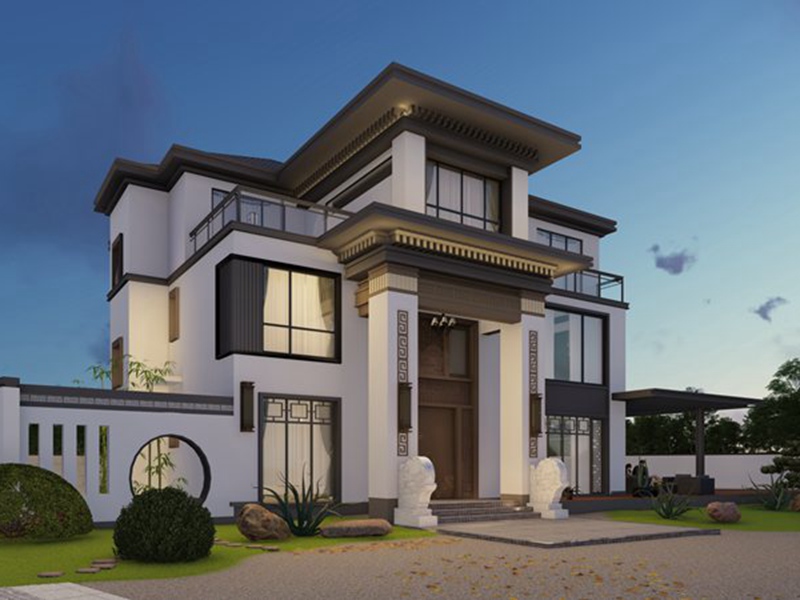 大氣典雅的三層灰瓦白墻新中式自建別墅，帶庭院設計