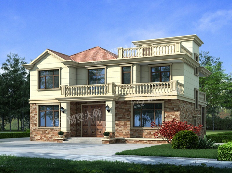 三間二層歐式別墅設計，坡屋頂+平屋頂的設計