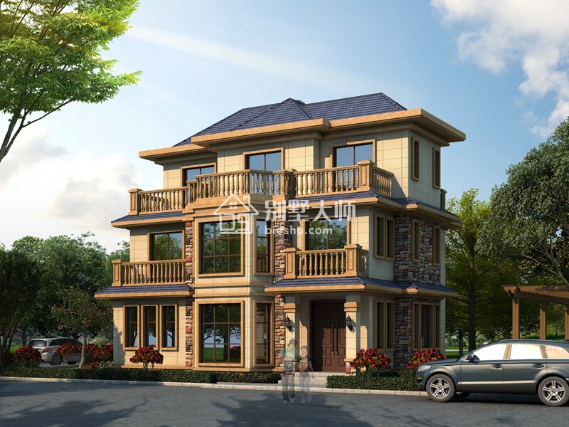 三層簡歐式型別墅設計，經典黃+文化石超耐看