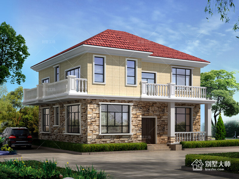 二層歐式帶堂屋農村自建房帶外廊施工圖紙及效果圖全套